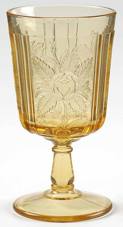 Rose Sprig Amber Water Goblet by L G Wright Glass-1