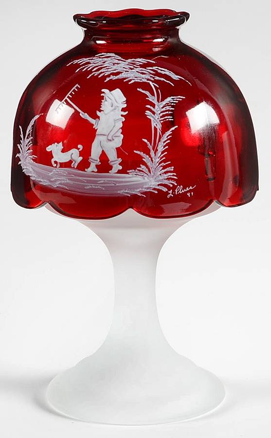 Mary Gregory Ruby (2 Piece) Candle Lamp by Westmoreland-1