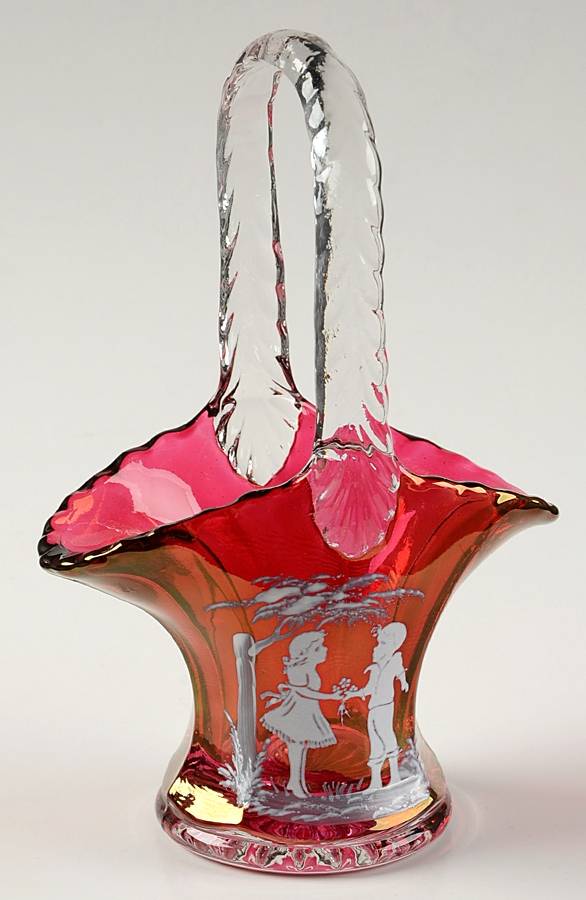 Mary Gregory Ruby 6" Handled Basket by Westmoreland-1
