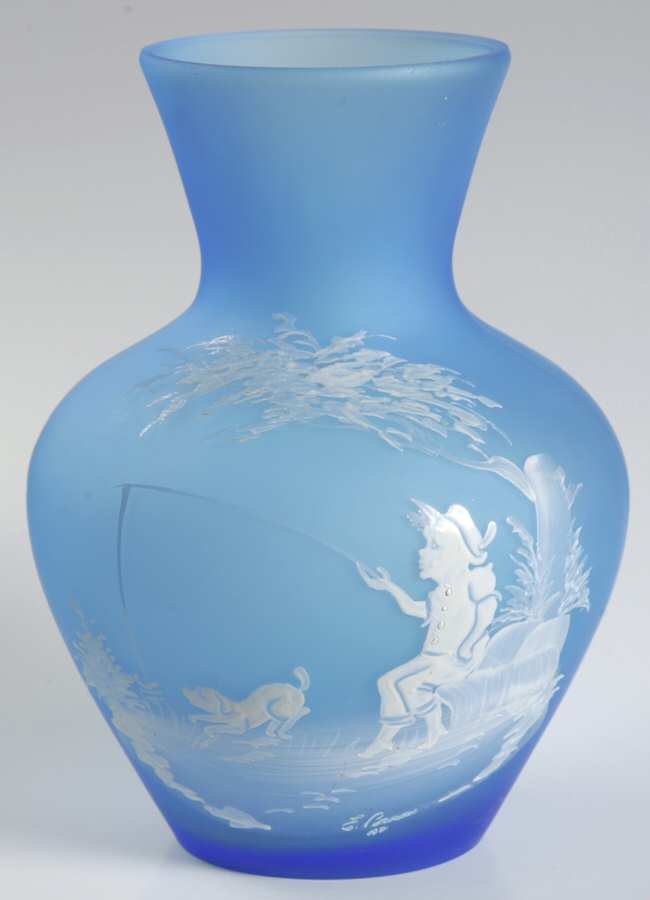 Mary Gregory Blue Mist 7" Flower Vase by Westmoreland-1