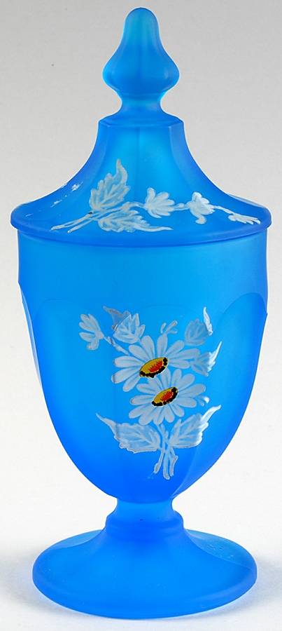 Daisy Decal Blue Mist Footed Candy Box & Lid by Westmoreland-1