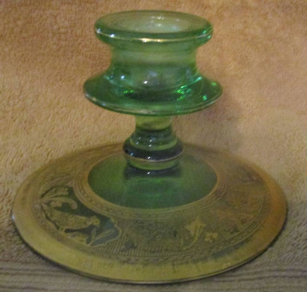 Pheasants and Stump Green Single Light Candlestick by Wheeling Decorating-1