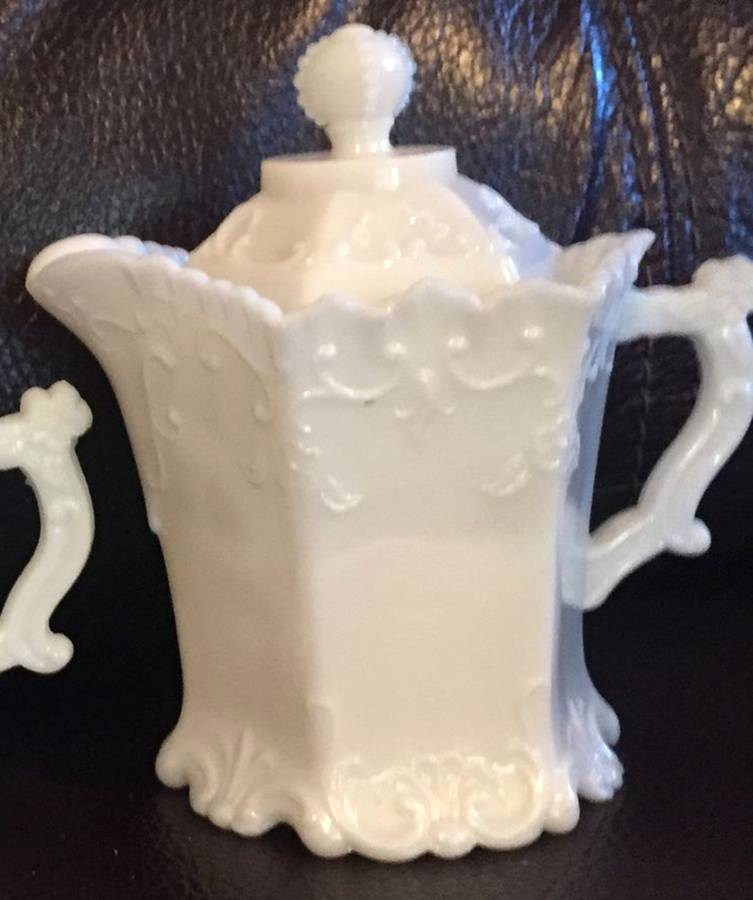 Paneled Forget Me Not Milkglass Creamer & Lid by Westmoreland-1
