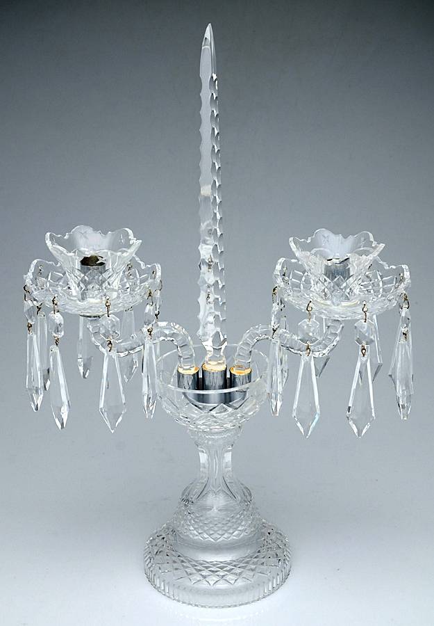 Candelabras 2 Light Candelabra with Bobeche & Prisms by Waterford Crystal-1