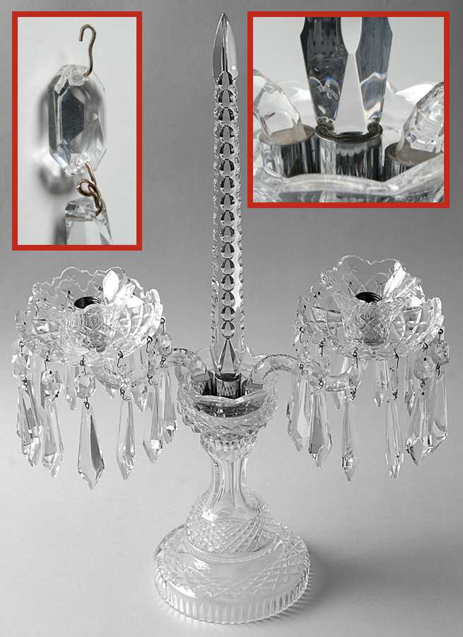 Candelabras 2 Light Candelabra with Bobeche & Prisms by Waterford Crystal-1