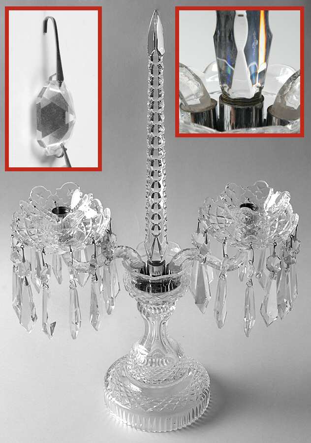 Candelabras 2 Light Candelabra with Bobeche and Prisms by Waterford Crystal-1