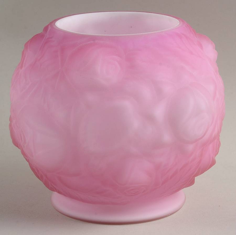 Embossed Rose Rose Overlay 5" Rose Bowl by L G Wright Glass-1