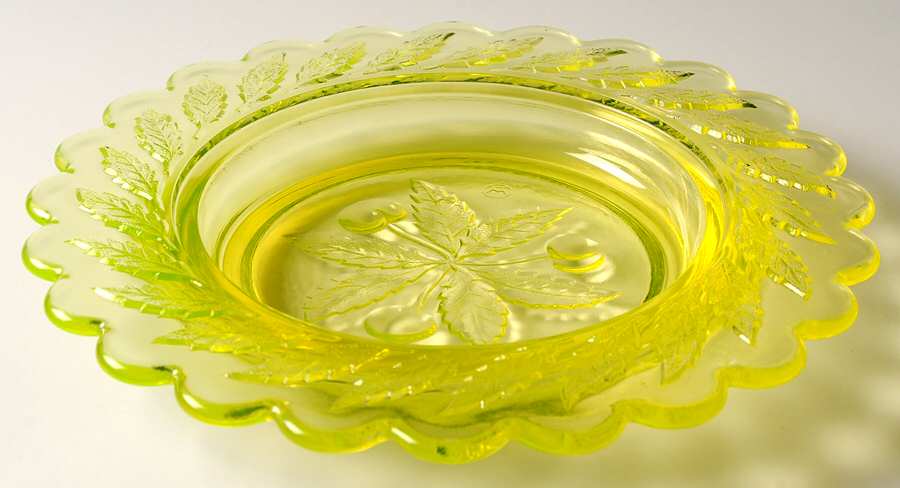 Three Cherry Vaseline Round Butter Dish No Lid by L G Wright Glass-1
