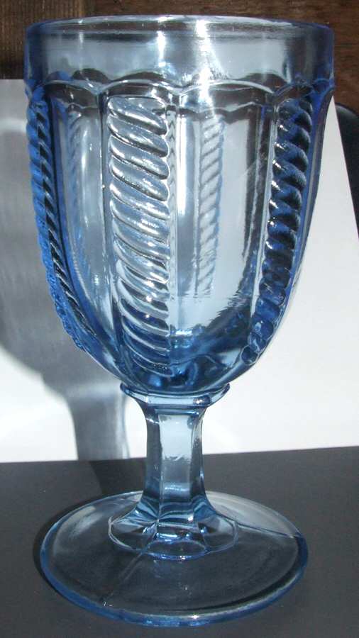 Herringbone Blue Water Goblet by L G Wright Glass-1