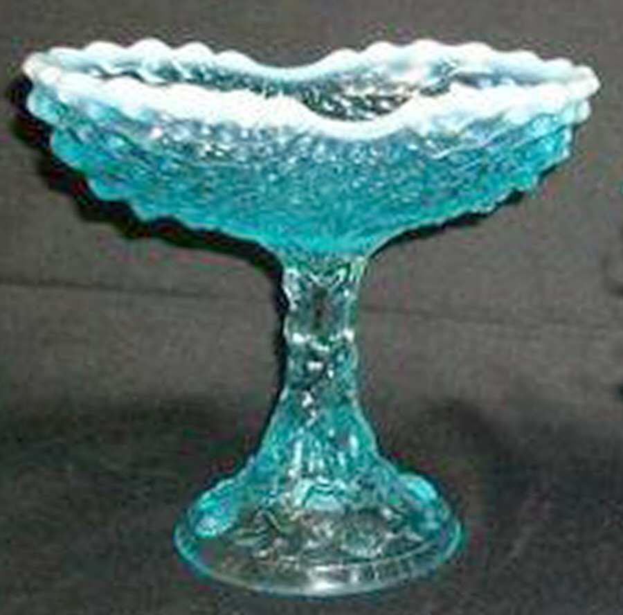 Argonaut Shell Blue Opalescent Footed Open Jam/Jelly by L G Wright Glass-1
