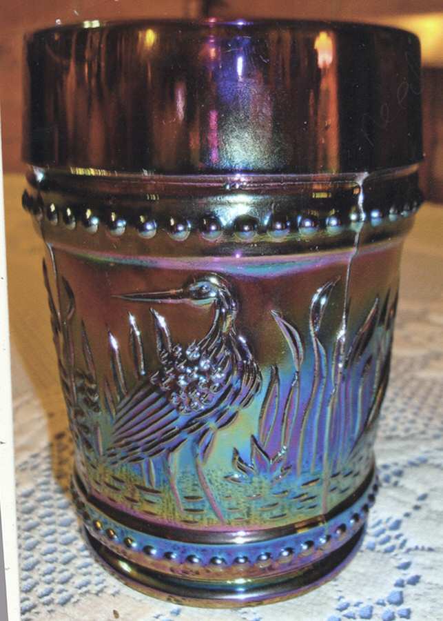 Stork and Rushes (Carnival Amethyst) 8 Oz Flat Tumbler by L G Wright Glass-1