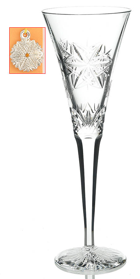 Snowflake Wishes Peace Fluted Champagne w/Bracelet Charm by Waterford Crystal-1