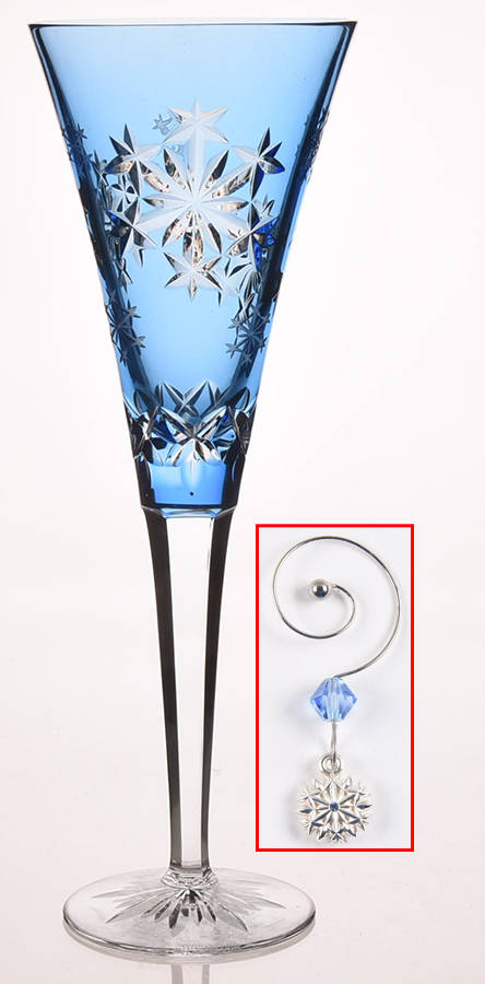 Snowflake Wishes Lt Blue Goodwill Fluted Champagne w/Wine Charm by Waterford Crystal-1