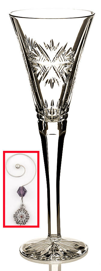 Snowflake Wishes Health Fluted Champagne w/Wine Charm by Waterford Crystal-1