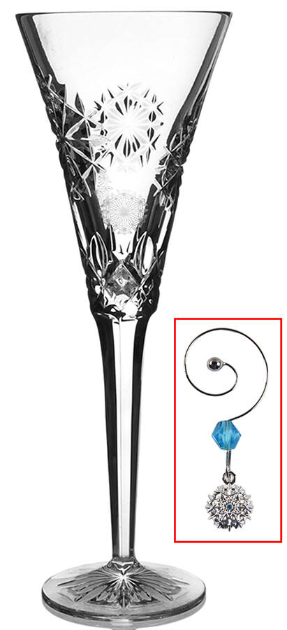 Snowflake Wishes Happiness Fluted Champagne w/Wine Charm by Waterford Crystal-1