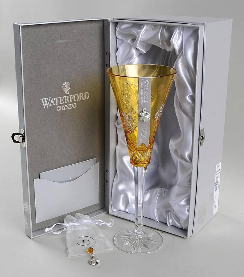 Snowflake Wishes (Boxed) Amber Peace Fluted Champagne w/2 Charms by Waterford Crystal-1