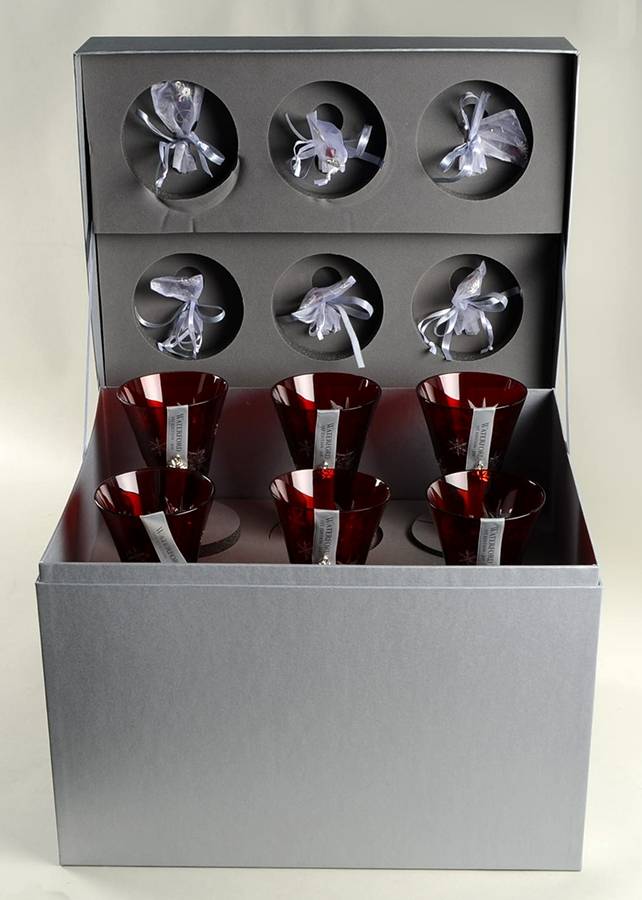 Snowflake Wishes (Set of 6) Box Ruby Joy Fluted Champagne w/2 Charm by Waterford Crystal-1