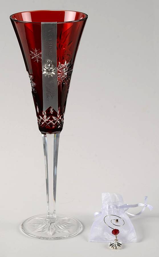 Snowflake Wishes (No Box) Ruby Joy Fluted Champagne w/2 Charms by Waterford Crystal-1