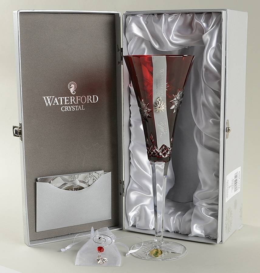 Snowflake Wishes (Boxed) Ruby Joy Fluted Champagne w/2 Charms by Waterford Crystal-1