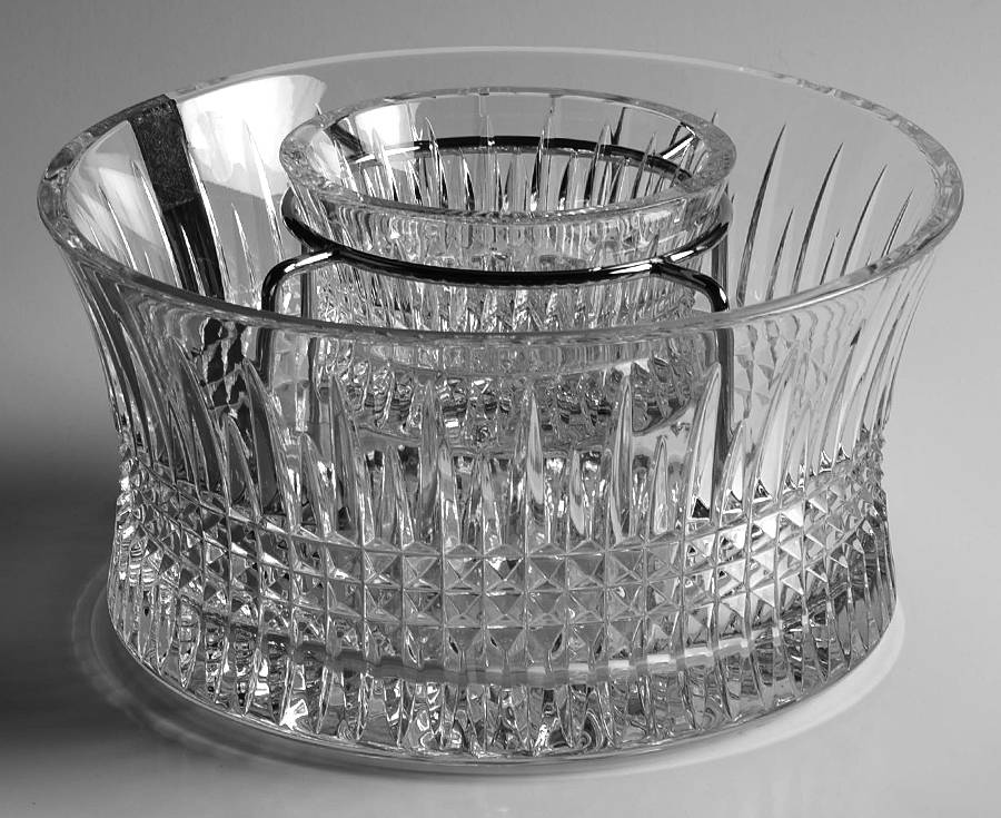 Lismore Diamond Caviar Serving Set w/10" & 5" Bowls & Metal Holder by Waterford Crystal-1