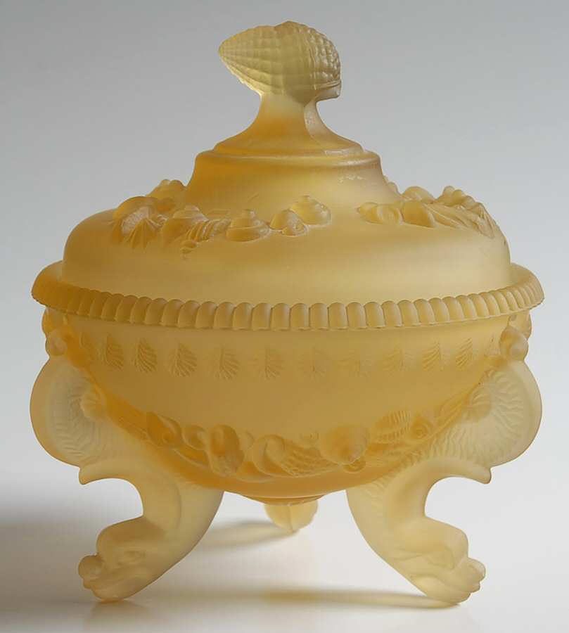Argonaut Shell Yellow Mist Candy Dish & Lid by Westmoreland-1