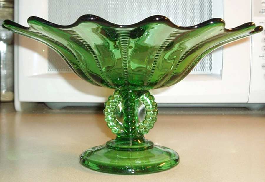Beaded Green Compote by L G Wright Glass-1