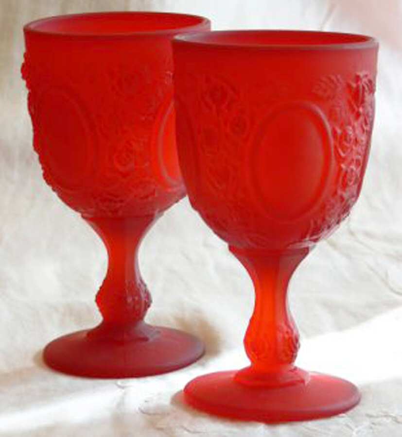 Mirrors and Roses Ruby (Frosted) Water Goblet by L G Wright Glass-1