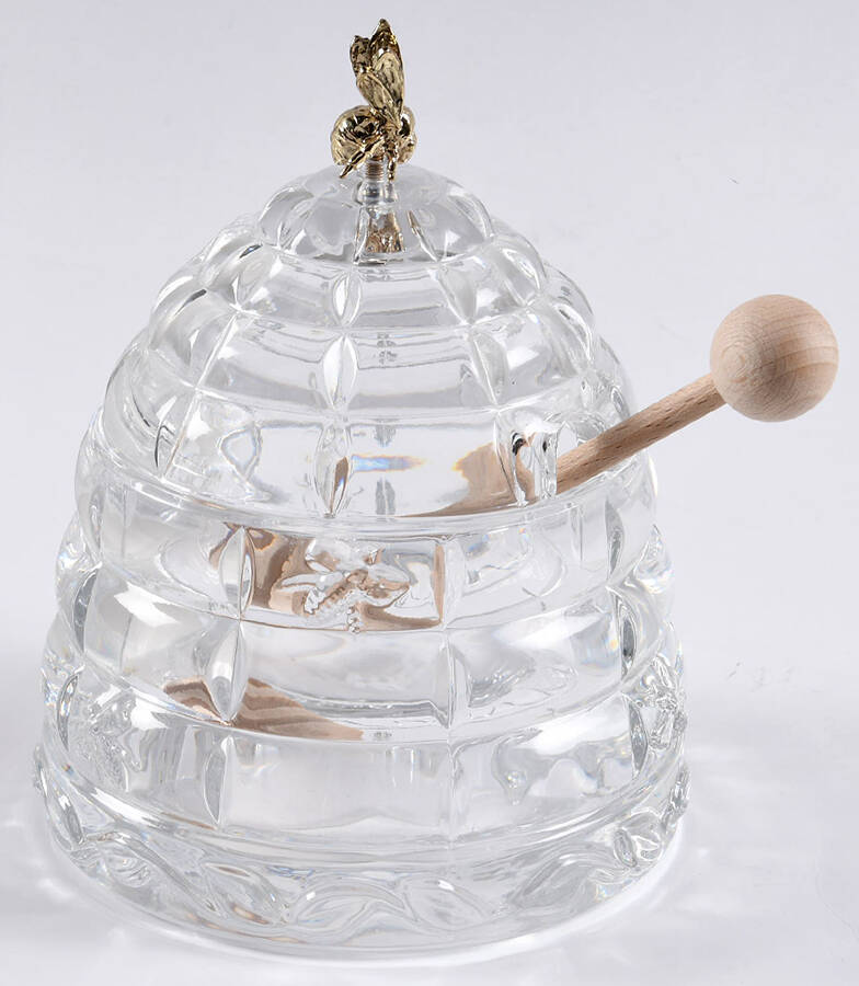 Giftware (Marquis Line) Honey Jar & Lid with Wood Spoon/Dipper by Waterford Crystal-1