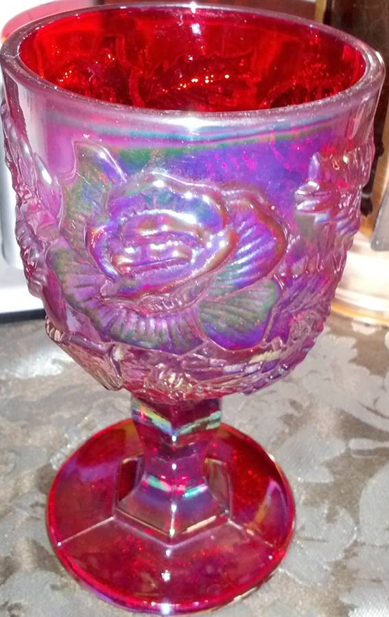 Wild Rose Ruby (Carnival) Water Goblet by L G Wright Glass-1