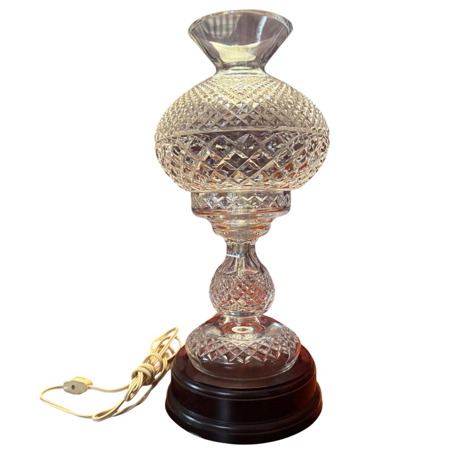 Inishmaan (2 Piece) Electric Hurricane Lamp with Wood Base by Waterford Crystal-1