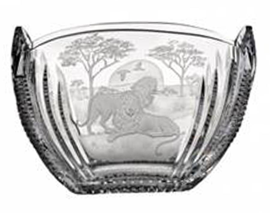 Copper Wheel Engraved Gallery Oval Bowl by Waterford Crystal-1