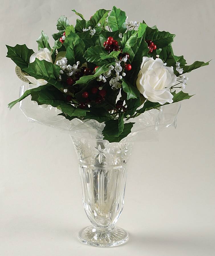 Christmas Vase & Silk Flower Bouquet by Waterford Crystal-1