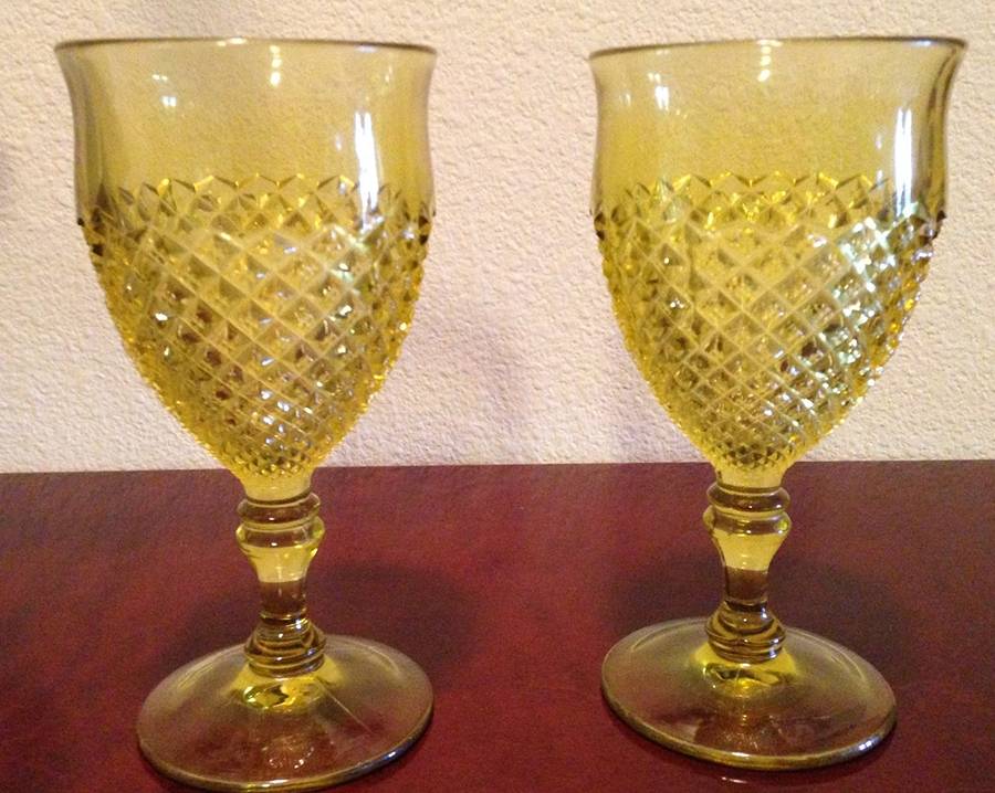 English Hobnail Yellow (Flash) Water Goblet by Westmoreland-1