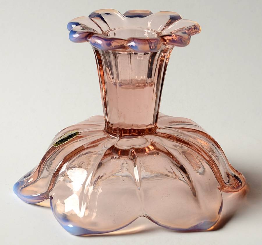 Lotus Pink Opalescent Single Light Candlestick by Westmoreland-1