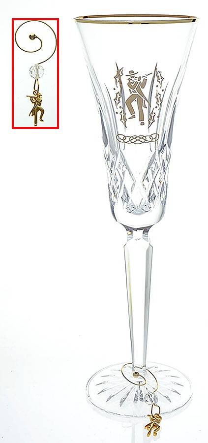 Lismore Twelve Days of Christmas Gold (Boxed) Fluted Champagne & Charm by Waterford Crystal-1