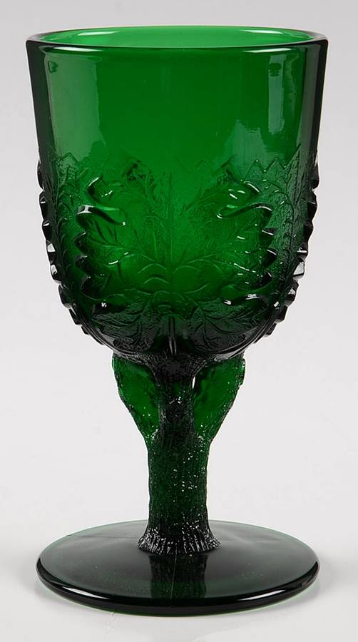 Maple Leaf Green Water Goblet by L G Wright Glass-1