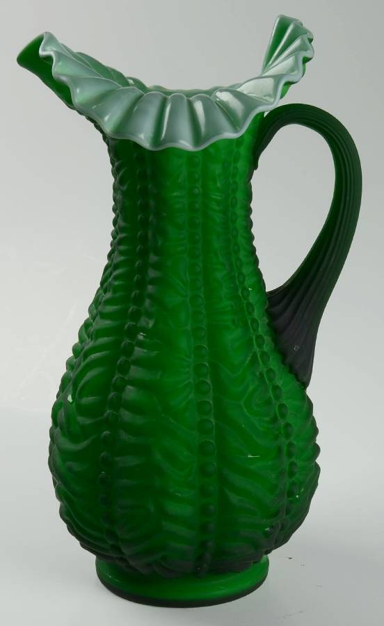 Beaded Curtin Emerald Green Satin 78 Oz Pitcher by L G Wright Glass-1
