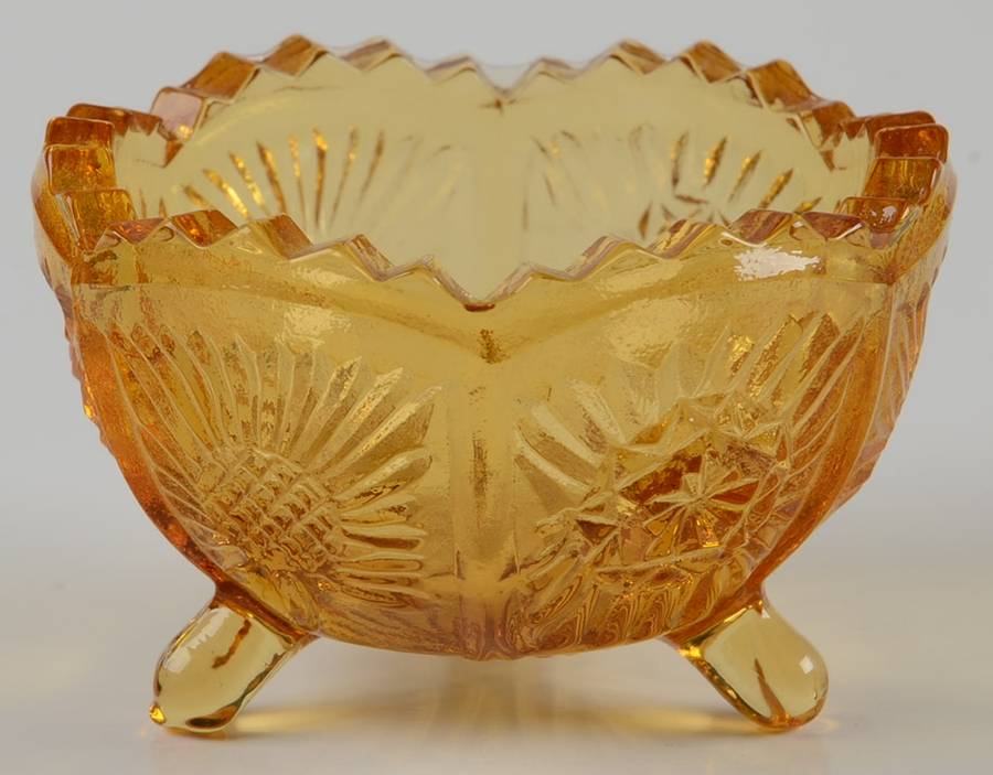 Paneled Thistle Amber Salt Dip by L G Wright Glass-1