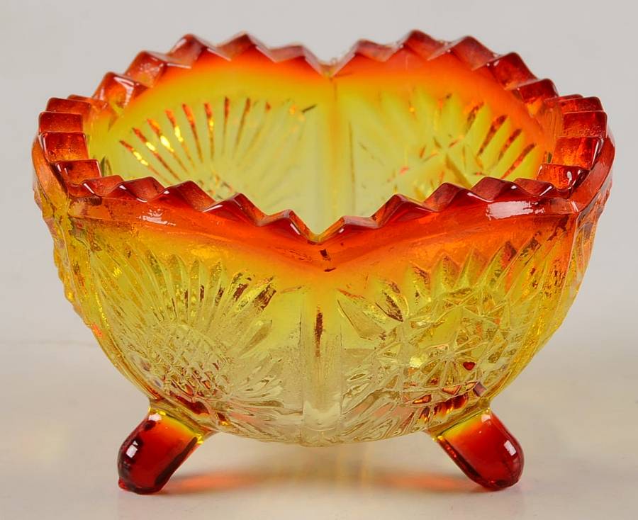 Paneled Thistle Amberina Salt Dip by L G Wright Glass-1