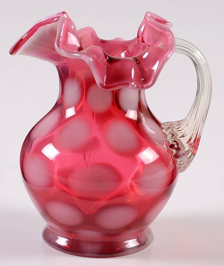 Dot Cranberry Opalecent Creamer by L G Wright Glass-1
