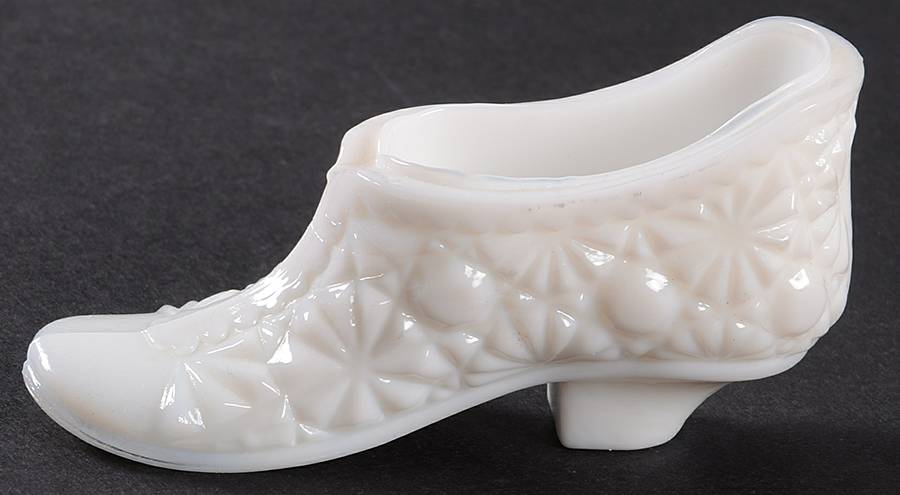 Daisy & Button Milk Glass Small Slipper by L G Wright Glass-1