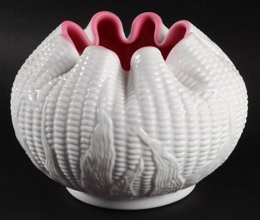 Maize Peach Blow Rose Bowl by L G Wright Glass-1