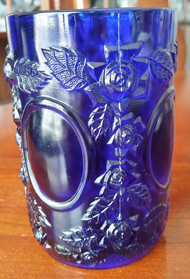 Mirrors and Roses Cobalt Pickle Jar No Metal Lid by L G Wright Glass-1