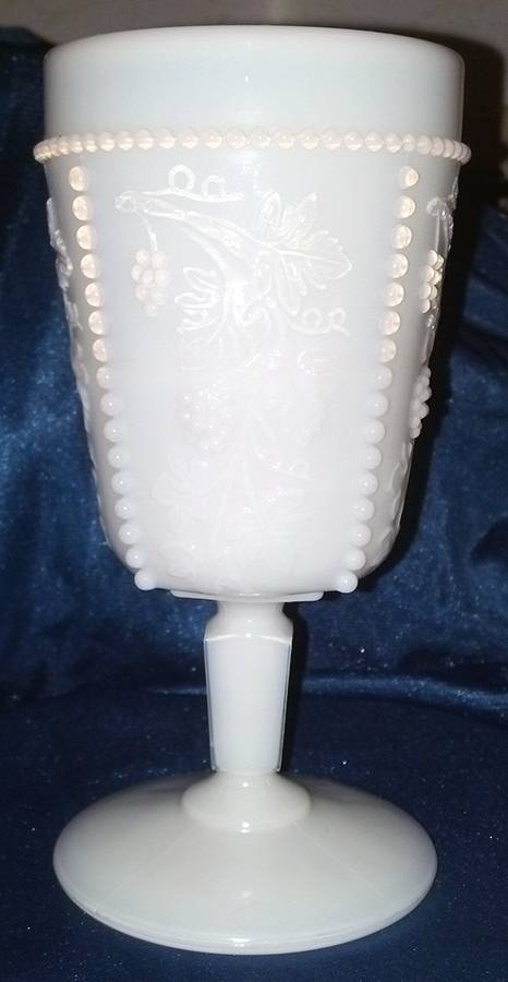 Beaded Grape Milkglass Water Goblet by L G Wright Glass-1