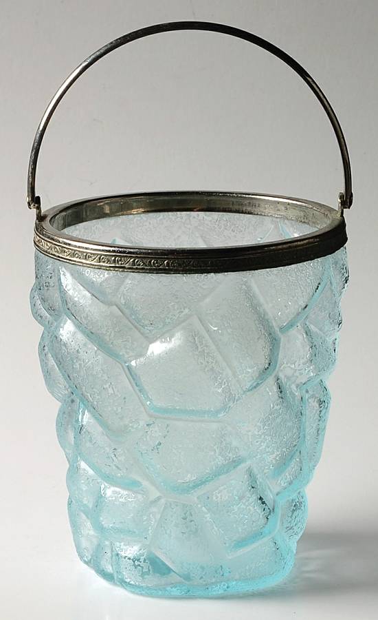 Rocker Blue (Frosted) Handled Ice Bucket (Metal Rim & Handle) by Westmoreland-1