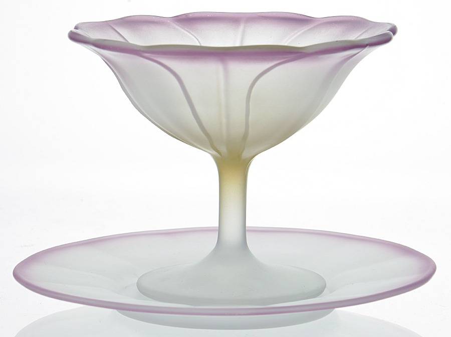 Lotus Yellow & Amethyst Cased Sherbet with Underplate by Westmoreland-1