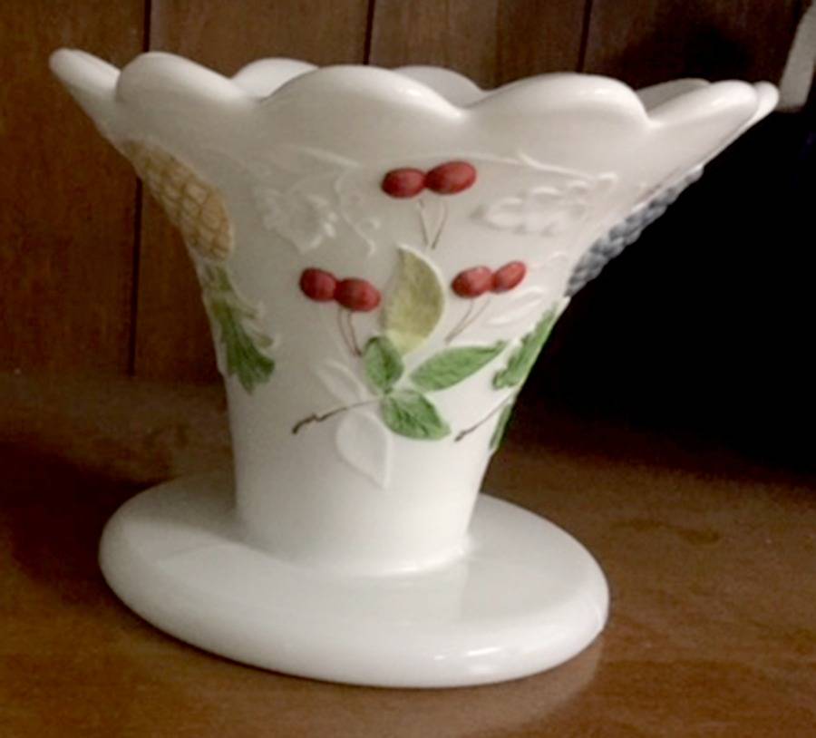 Fruits Milkglass Decorated Punch Bowl Stand by Westmoreland-1