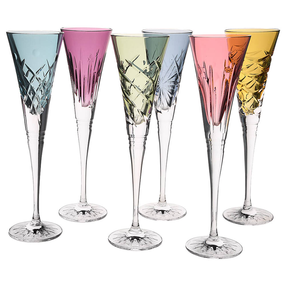 Winter Wonders Fluted Champagne - Set of 6 Colors (Amber,Blue,Green,Evergreen,Lilac,& Rose by Waterford Crystal-1