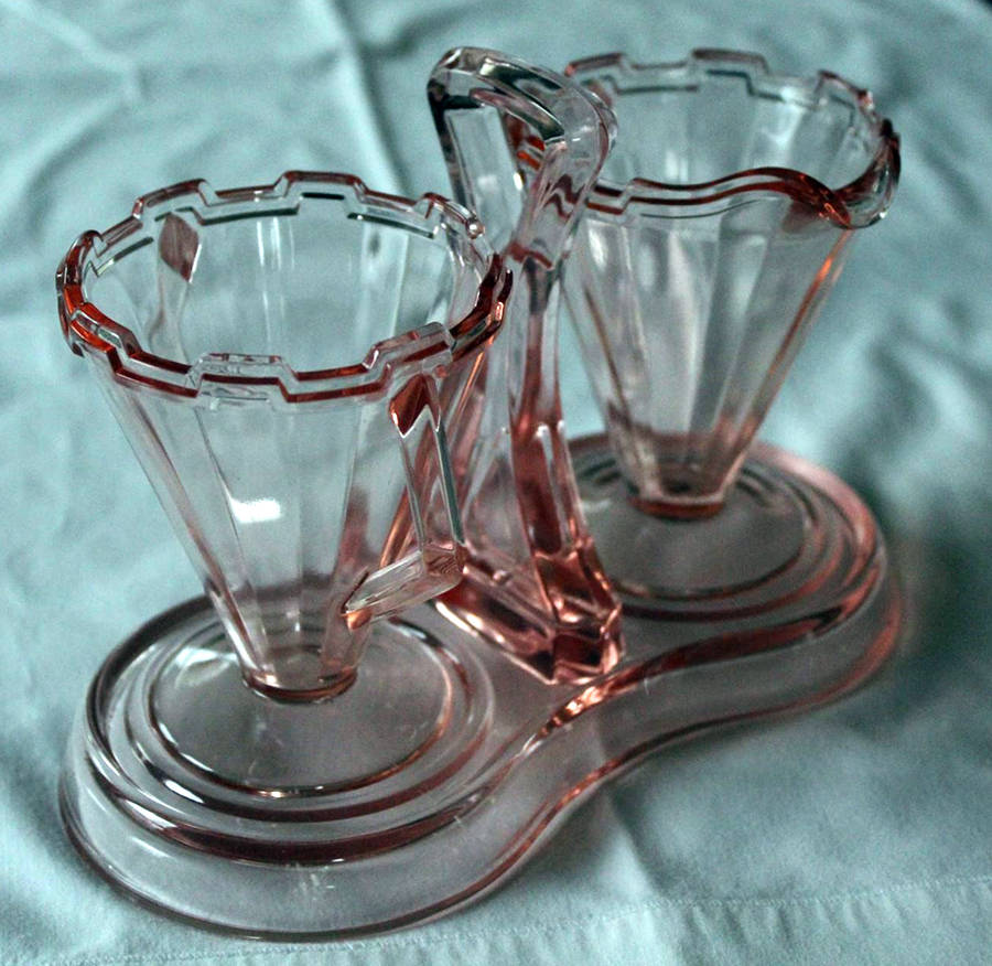 Modernistic Pink Individual Creamer, Sugar and Tray Set by Westmoreland-1