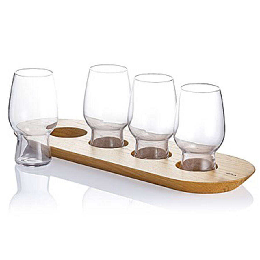 Craft Brew Beer Flight Set (4 6oz Beer Glasses & Wood Paddle) by Waterford Crystal-1